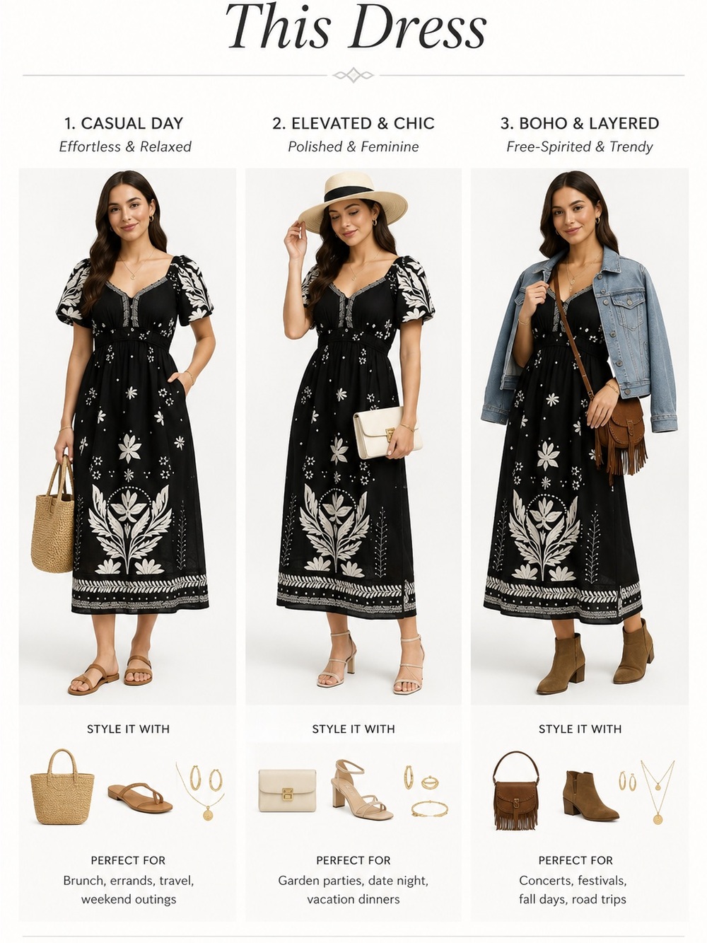 Ellen Tracy ✨ 
Boho Chic Women's Printed Puff Sleeve Maxi Dress - Picture 16 of 16